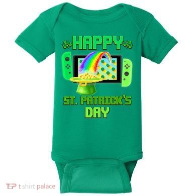 Happy St Patricks Day Retro Pixel Video Game Baby Bodysuit