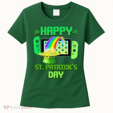 Happy St Patricks Day Retro Pixel Video Game Women's T-Shirt