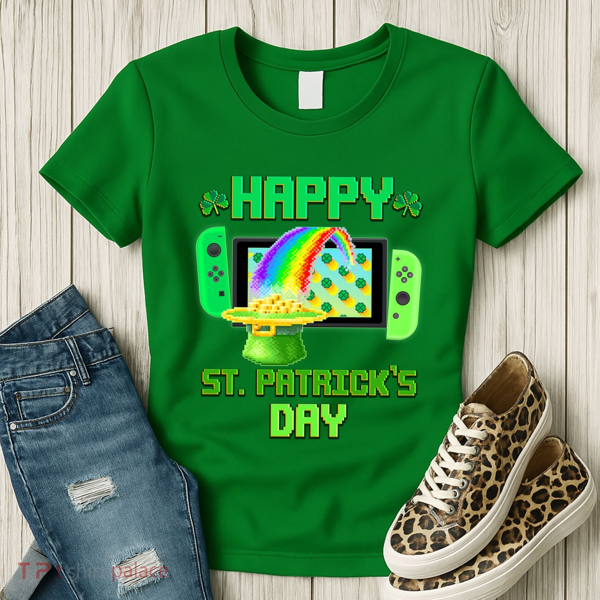 Happy St Patricks Day Retro Pixel Video Game Women's T-Shirt