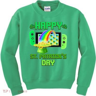 Happy St Patricks Day Retro Pixel Video Game Kids Sweatshirt
