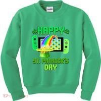 Happy St Patricks Day Retro Pixel Video Game Kids Sweatshirt thumb 0