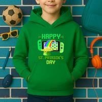Happy St Patricks Day Retro Pixel Video Game Kids Hoodie thumb 2