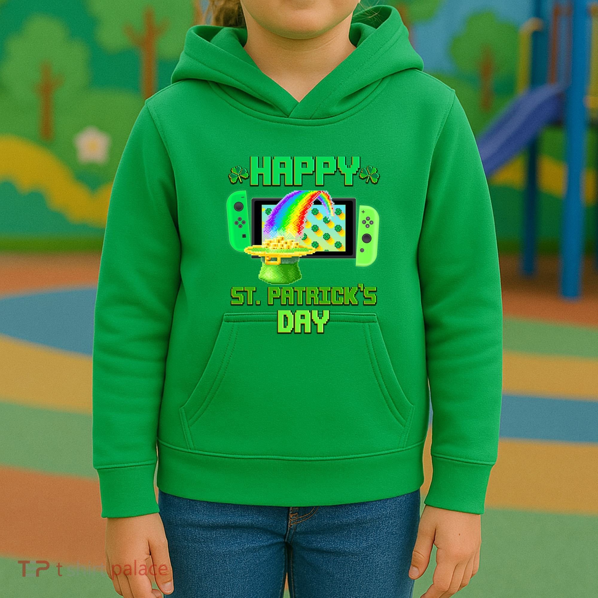 Happy St Patricks Day Retro Pixel Video Game Kids Hoodie