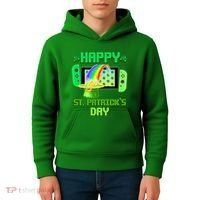 Happy St Patricks Day Retro Pixel Video Game Kids Hoodie thumb 4