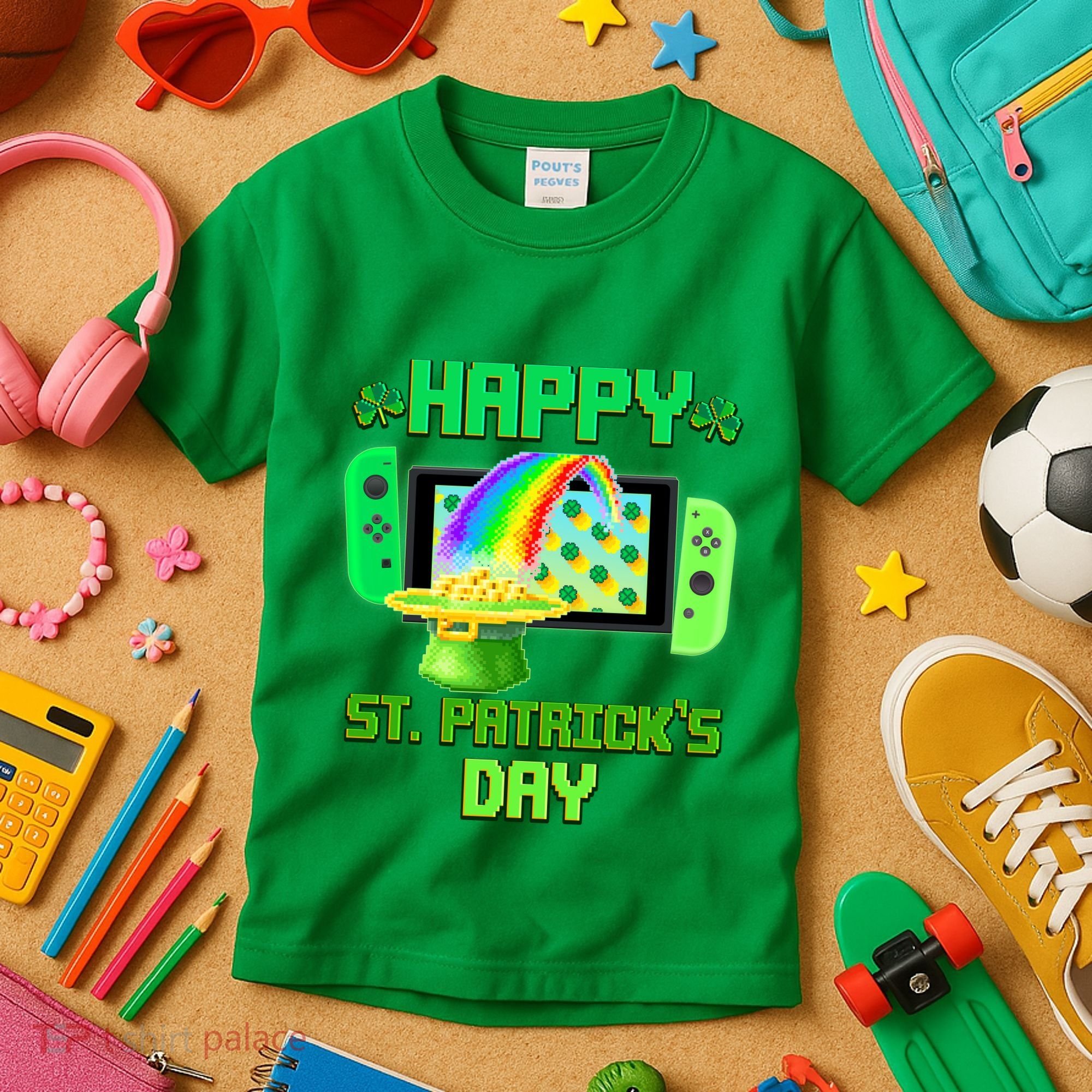 Happy St Patricks Day Retro Pixel Video Game Kids T-Shirt