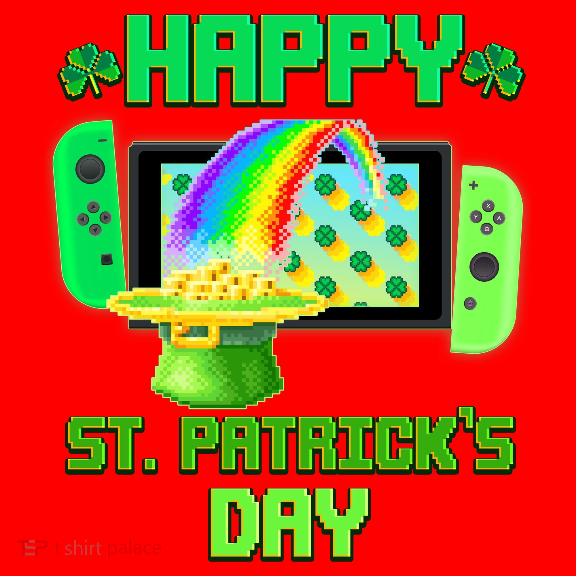 Happy St Patricks Day Retro Pixel Video Game Santa Hat