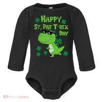 Happy St Pat Rex Dinosaur Saint Patrick'S Day Baby Long Sleeve Bodysuit thumb 0