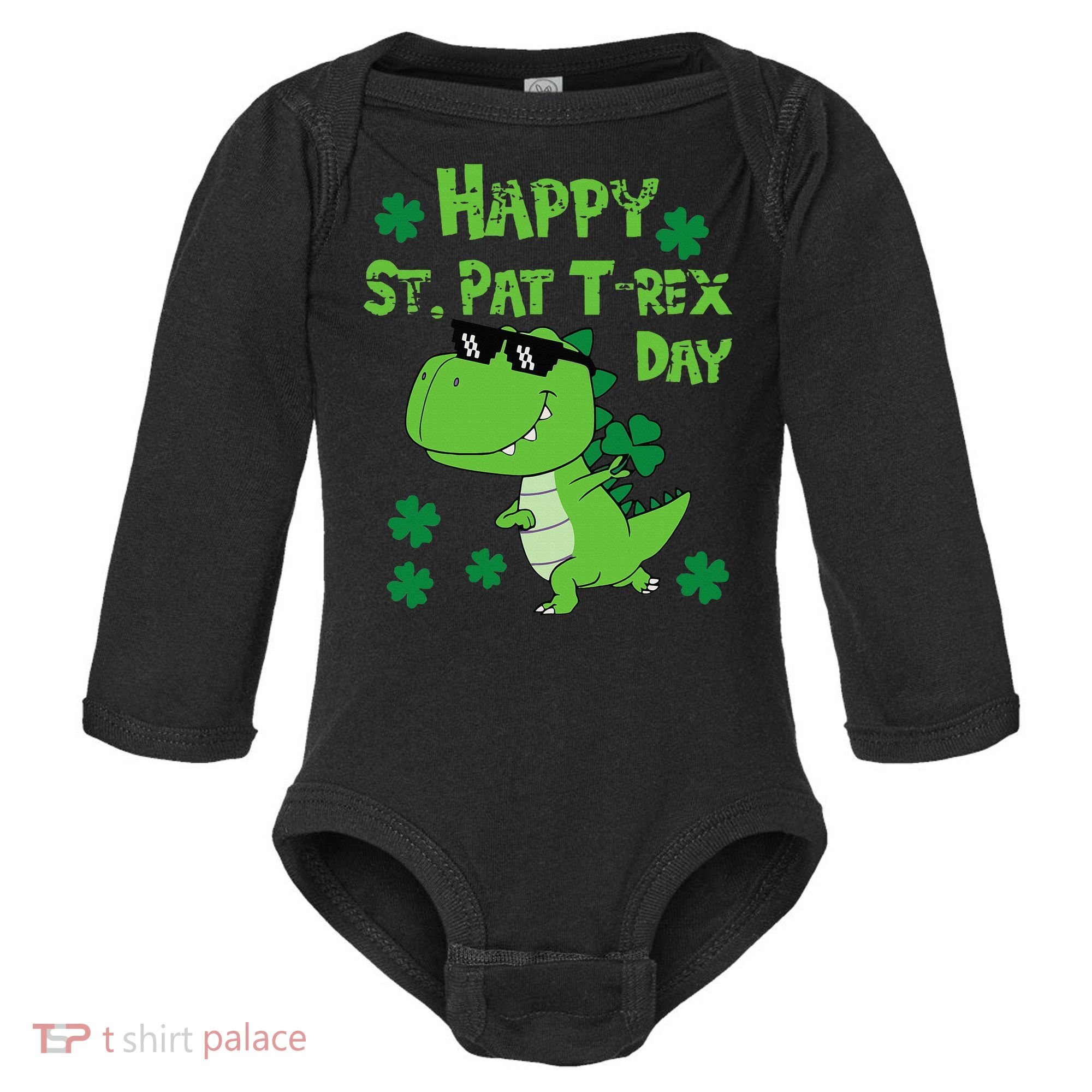 Happy St Pat Rex Dinosaur Saint Patrick'S Day Baby Long Sleeve Bodysuit