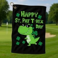 Happy St Pat Rex Dinosaur Saint Patrick'S Day Golf Towel thumb 1