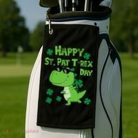 Happy St Pat Rex Dinosaur Saint Patrick'S Day Golf Towel thumb 2