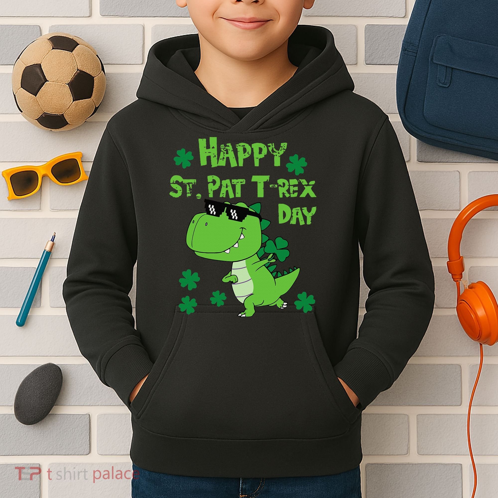 Happy St Pat Rex Dinosaur Saint Patrick'S Day Kids Hoodie