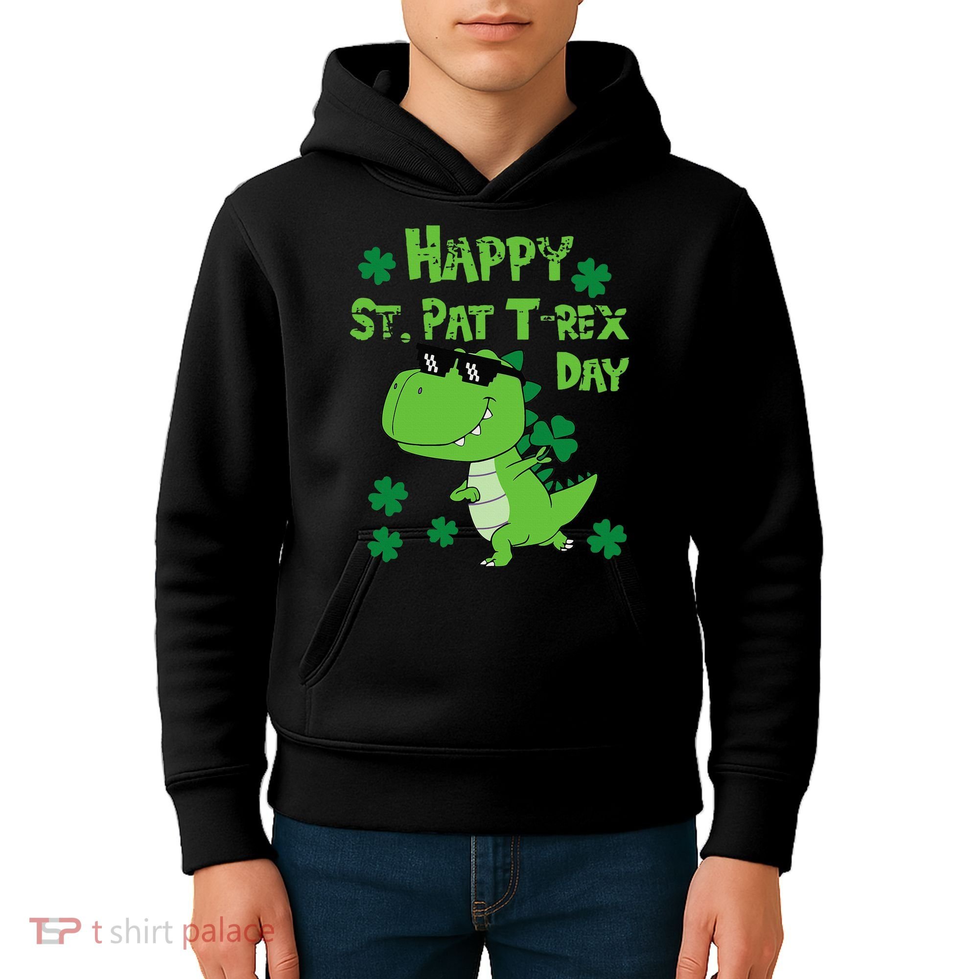 Happy St Pat Rex Dinosaur Saint Patrick'S Day Kids Hoodie