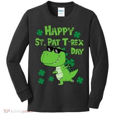 Happy St Pat Rex Dinosaur Saint Patrick'S Day Kids Long Sleeve Shirt