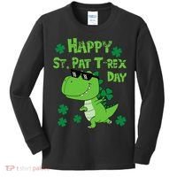 Happy St Pat Rex Dinosaur Saint Patrick'S Day Kids Long Sleeve Shirt thumb 0