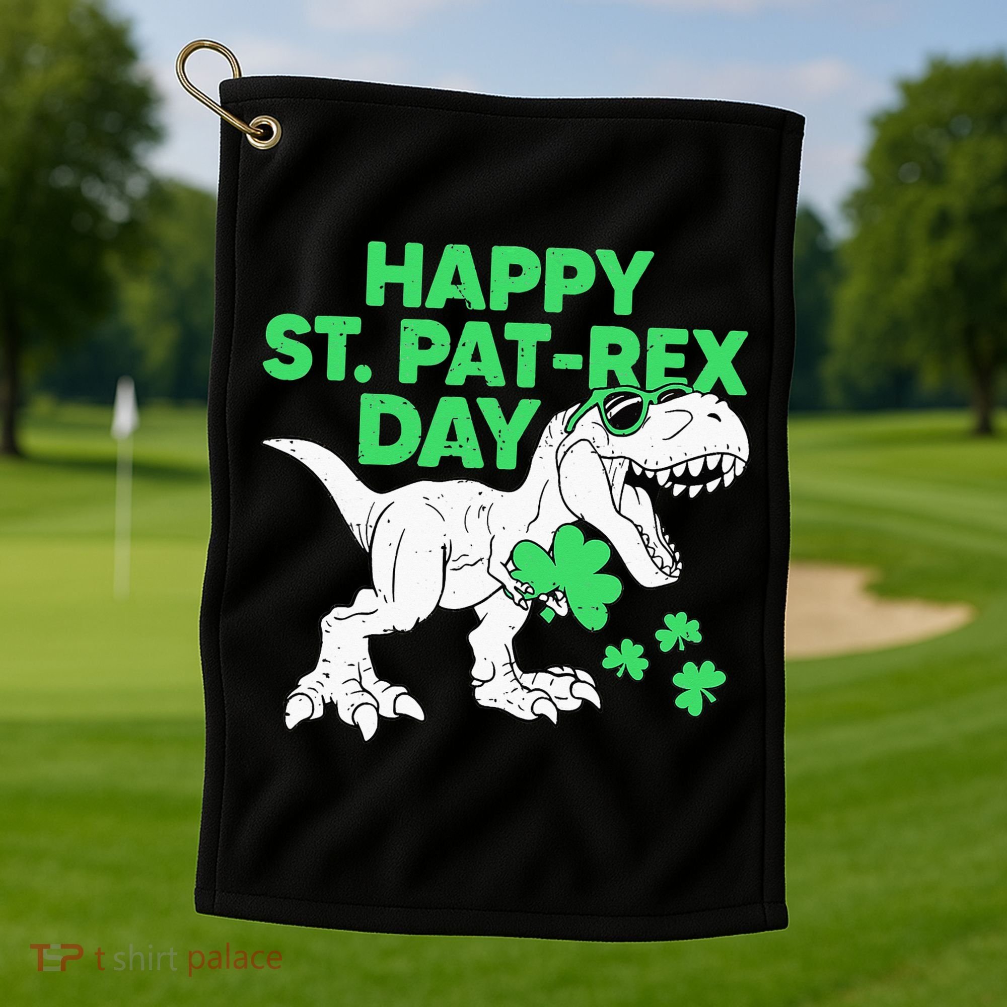 Happy St Pat Rex Day St Patricks Dinosaur Golf Towel