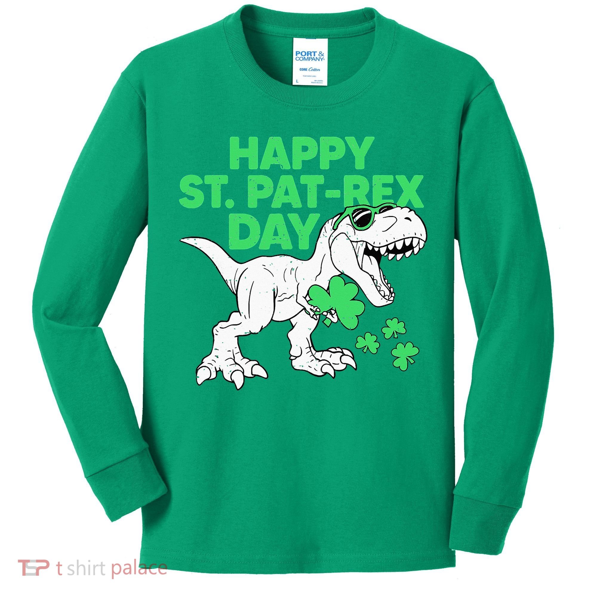 Happy St Pat Rex Day St Patricks Dinosaur Kids Long Sleeve Shirt