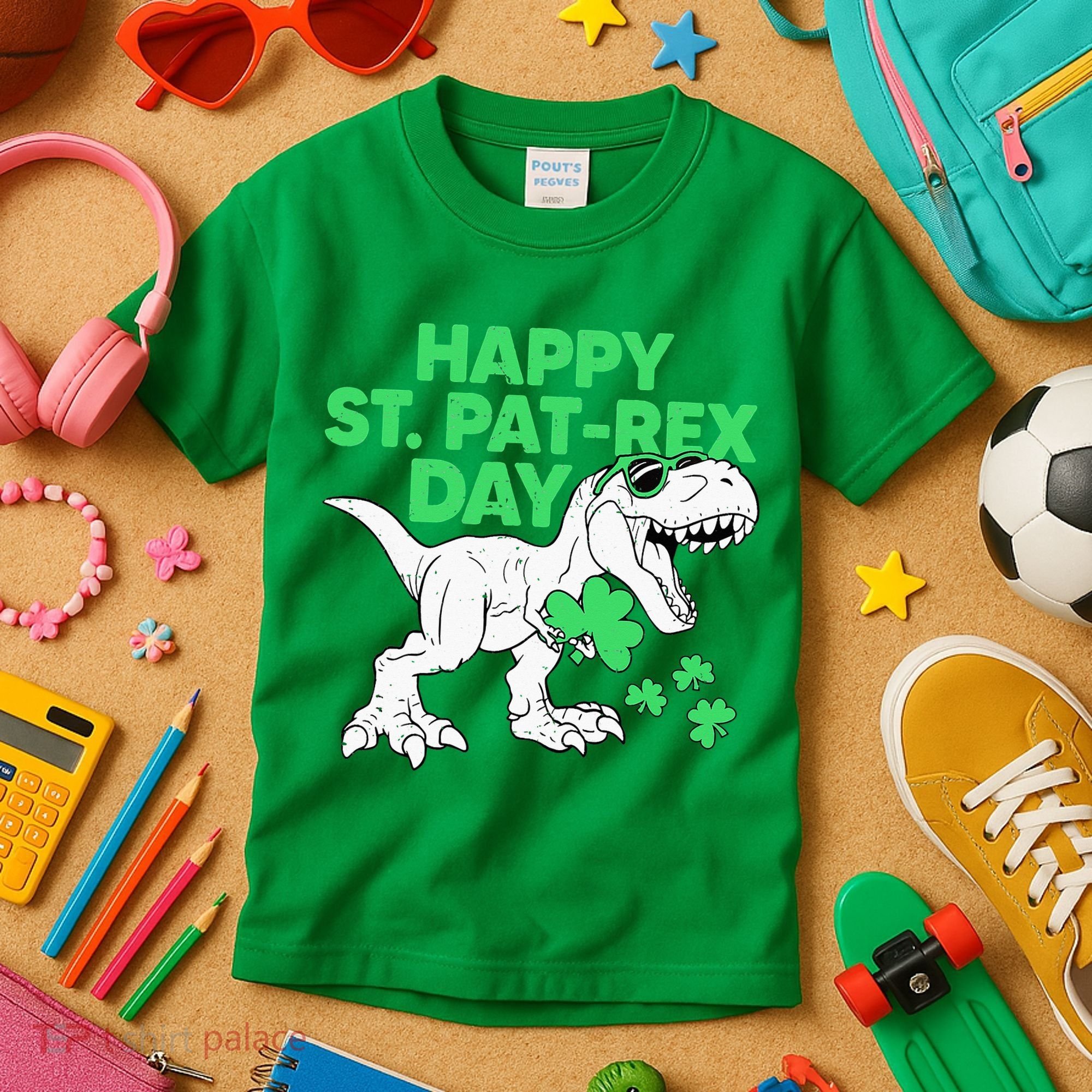 Happy St Pat Rex Day St Patricks Dinosaur Kids T-Shirt