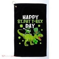 Happy St Pat T Rex Day Dino Shamrock St Patricks Day Gift Golf Towel thumb 0
