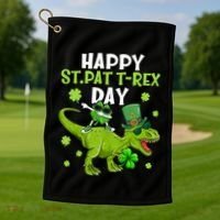 Happy St Pat T Rex Day Dino Shamrock St Patricks Day Gift Golf Towel thumb 1