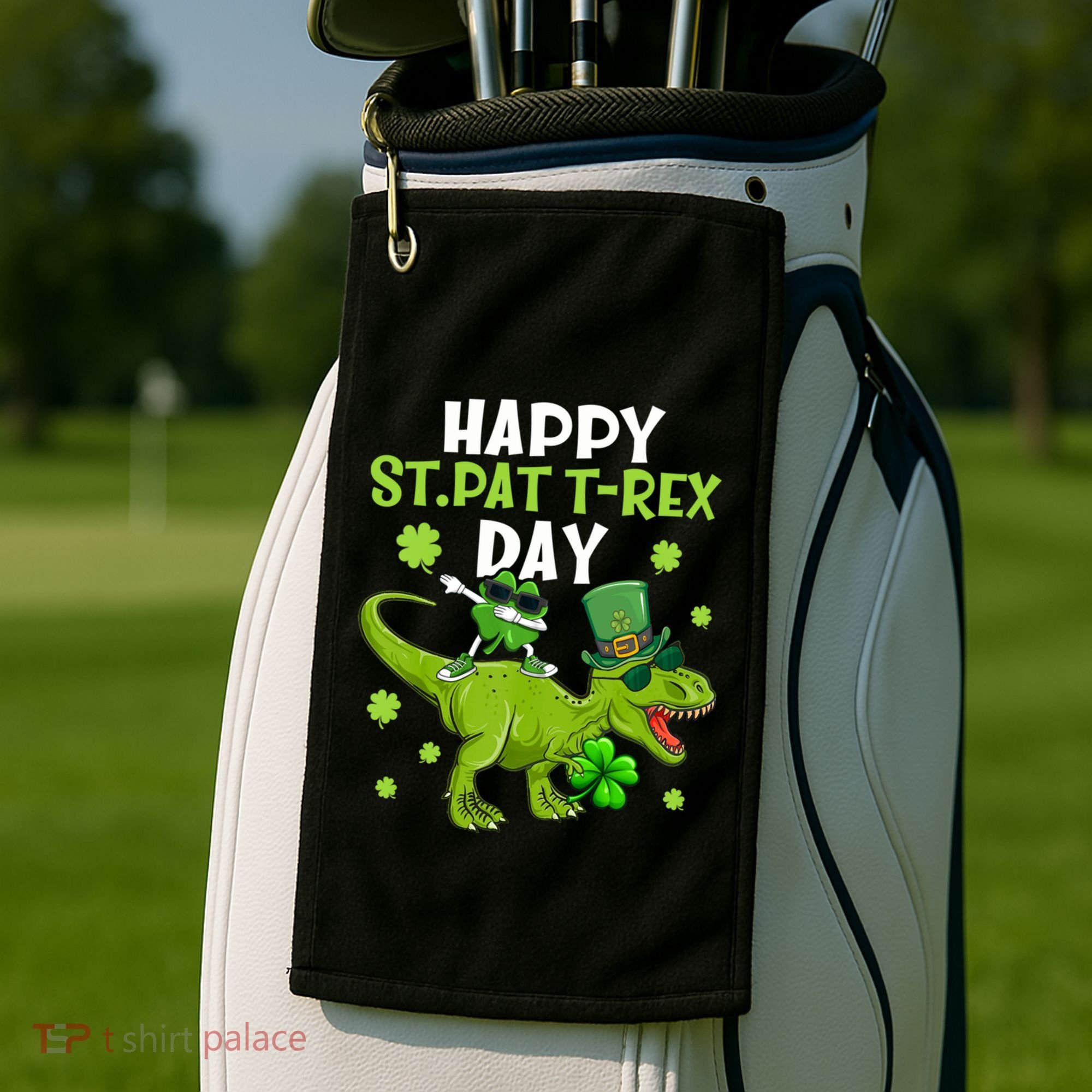 Happy St Pat T Rex Day Dino Shamrock St Patricks Day Gift Golf Towel