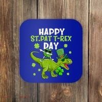 Happy St Pat T Rex Day Dino Shamrock St Patricks Day Gift Coaster thumb 0