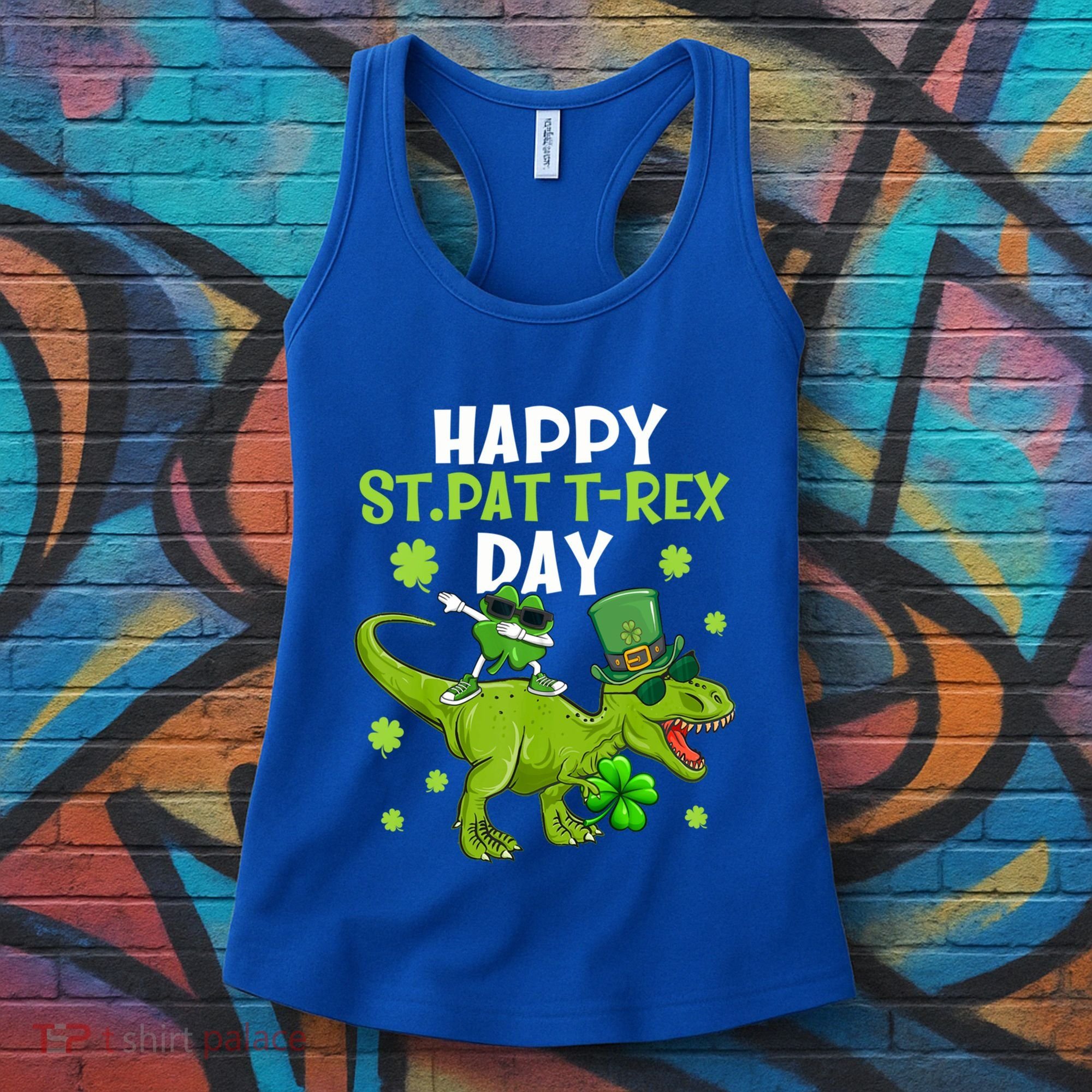 Happy St Pat T Rex Day Dino Shamrock St Patricks Day Gift Women's Tank Top