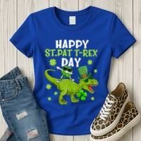 Happy St Pat T Rex Day Dino Shamrock St Patricks Day Gift Women's T-Shirt thumb 3