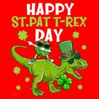 Happy St Pat T Rex Day Dino Shamrock St Patricks Day Gift Santa Hat thumb 1