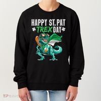 Happy St Pat T Rex Saint Patrick's Day Irish Flag Women's Sweatshirt thumb 0