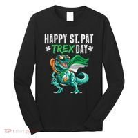 Happy St Pat T Rex Saint Patrick's Day Irish Flag Long Sleeve Shirt thumb 0
