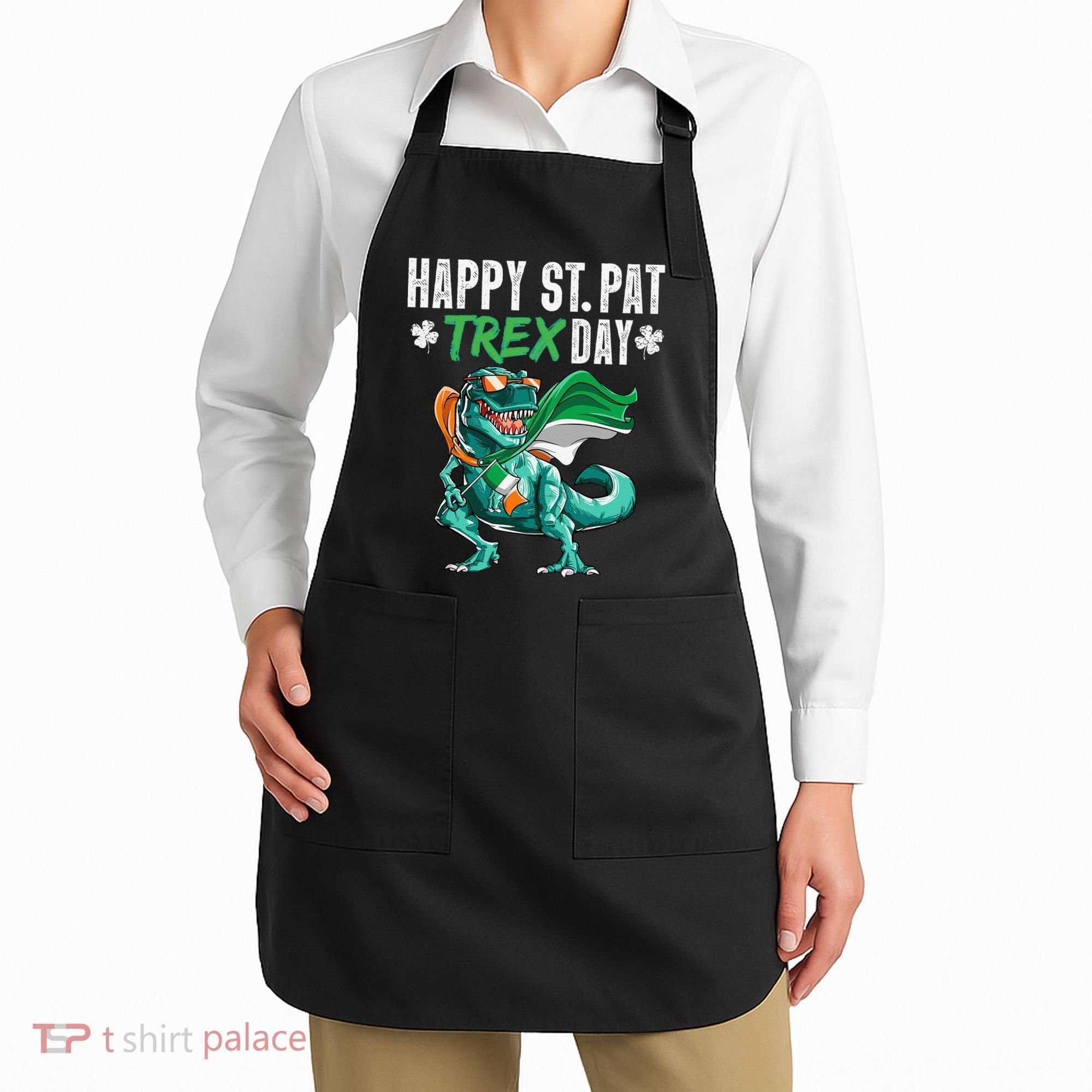 Happy St Pat T Rex Saint Patrick's Day Irish Flag Apron