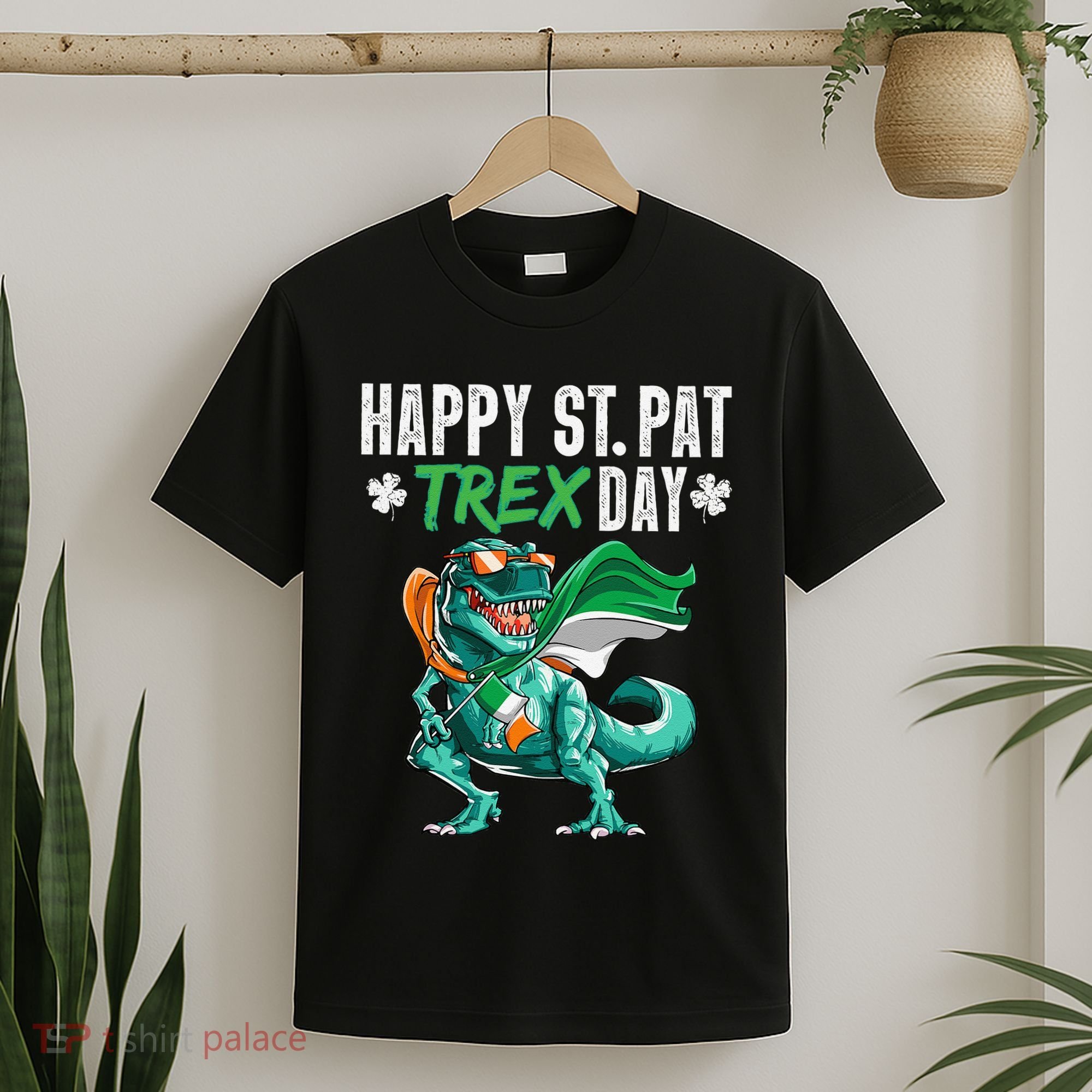 Happy St Pat T Rex Saint Patrick's Day Irish Flag T-Shirt