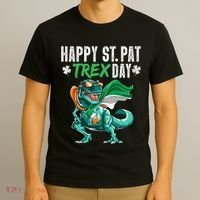 Happy St Pat T Rex Saint Patrick's Day Irish Flag T-Shirt thumb 3