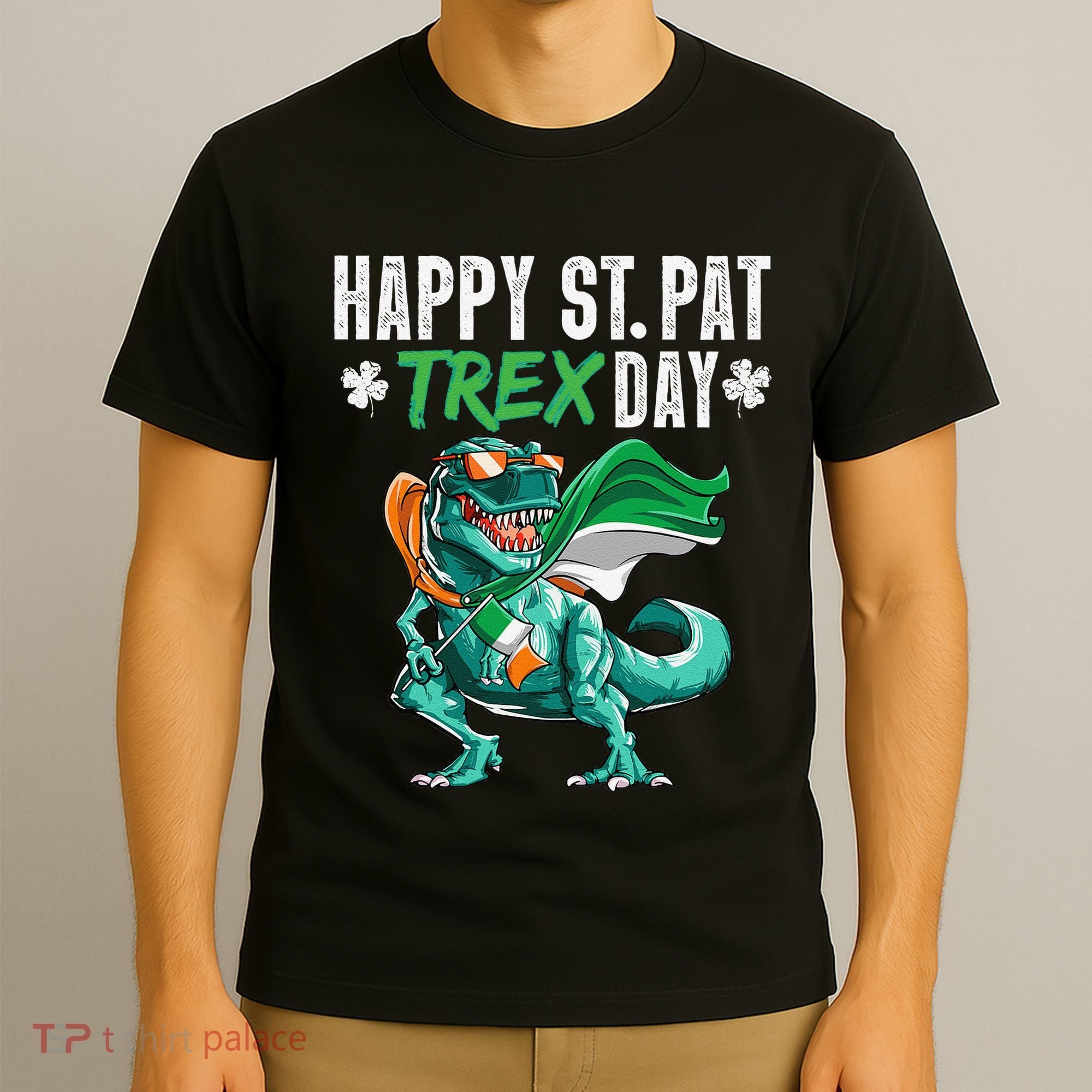 Happy St Pat T Rex Saint Patrick's Day Irish Flag T-Shirt