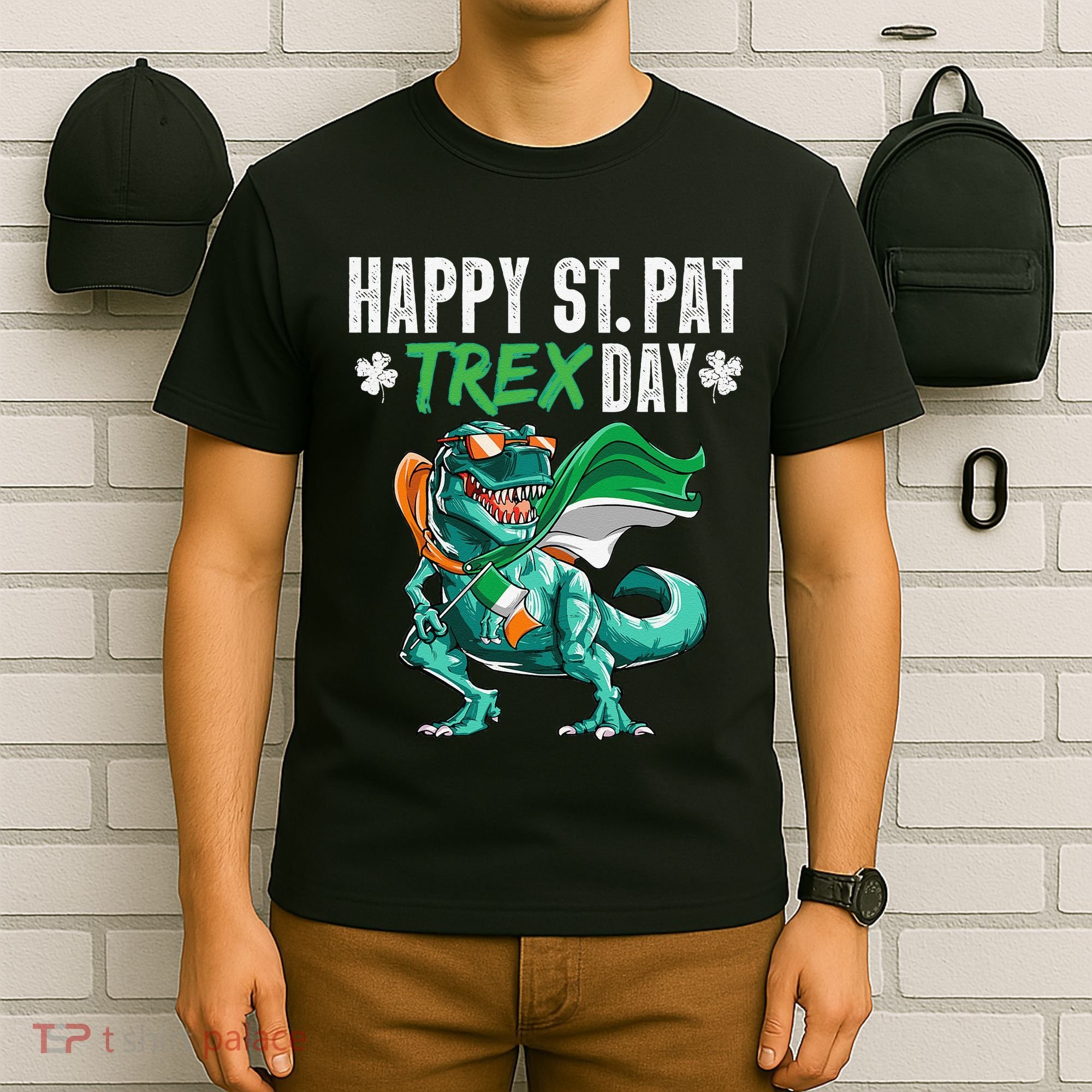 Happy St Pat T Rex Saint Patrick's Day Irish Flag T-Shirt