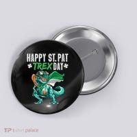 Happy St Pat T Rex Saint Patrick's Day Irish Flag Button thumb 0