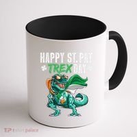 Happy St Pat T Rex Saint Patrick's Day Irish Flag Coffee Mug thumb 1