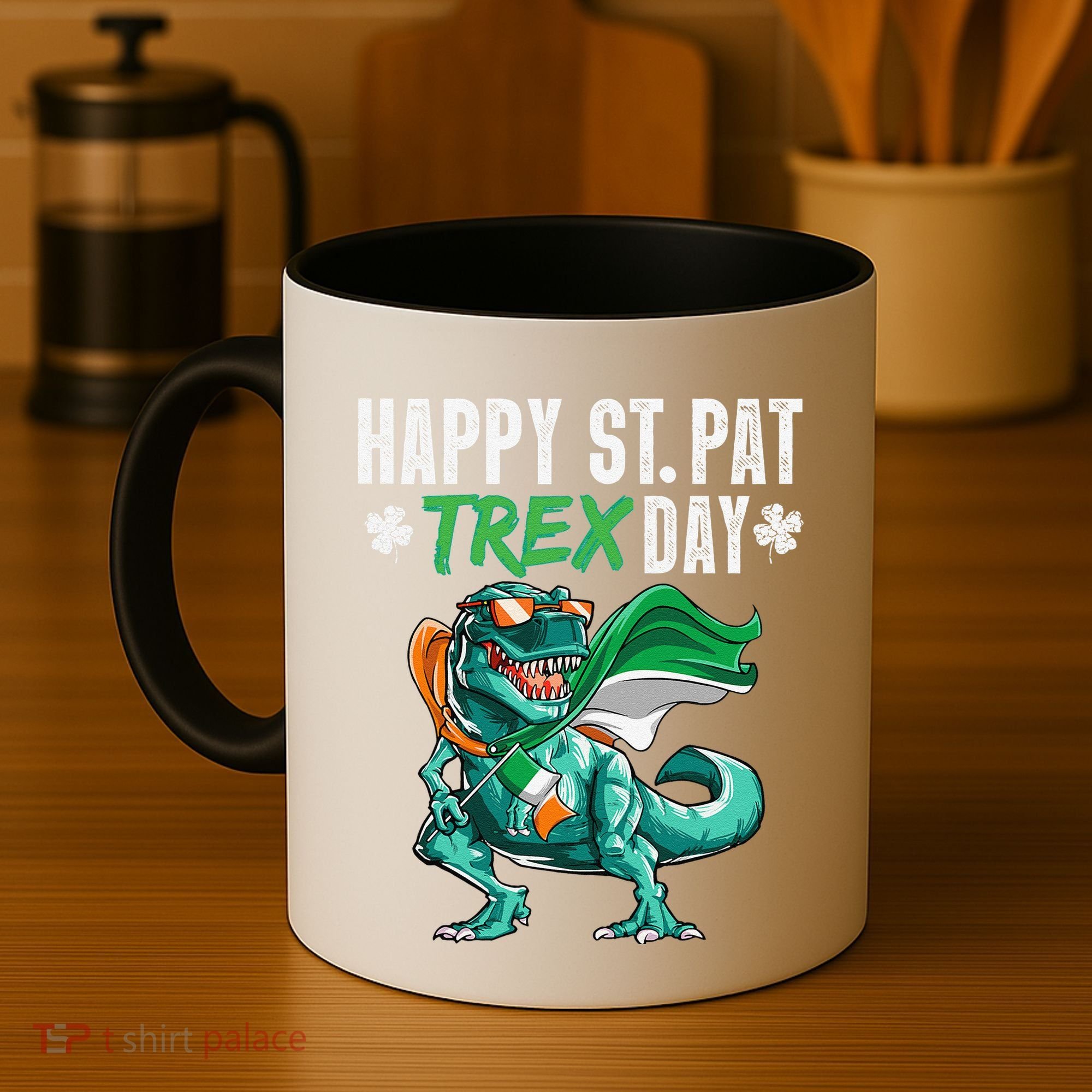 Happy St Pat T Rex Saint Patrick's Day Irish Flag Coffee Mug