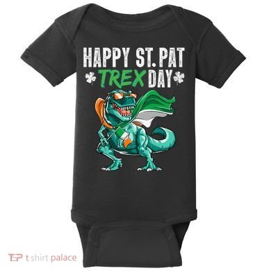 Happy St Pat T Rex Saint Patrick's Day Irish Flag Baby Bodysuit