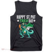 Happy St Pat T Rex Saint Patrick's Day Irish Flag Tank Top thumb 0