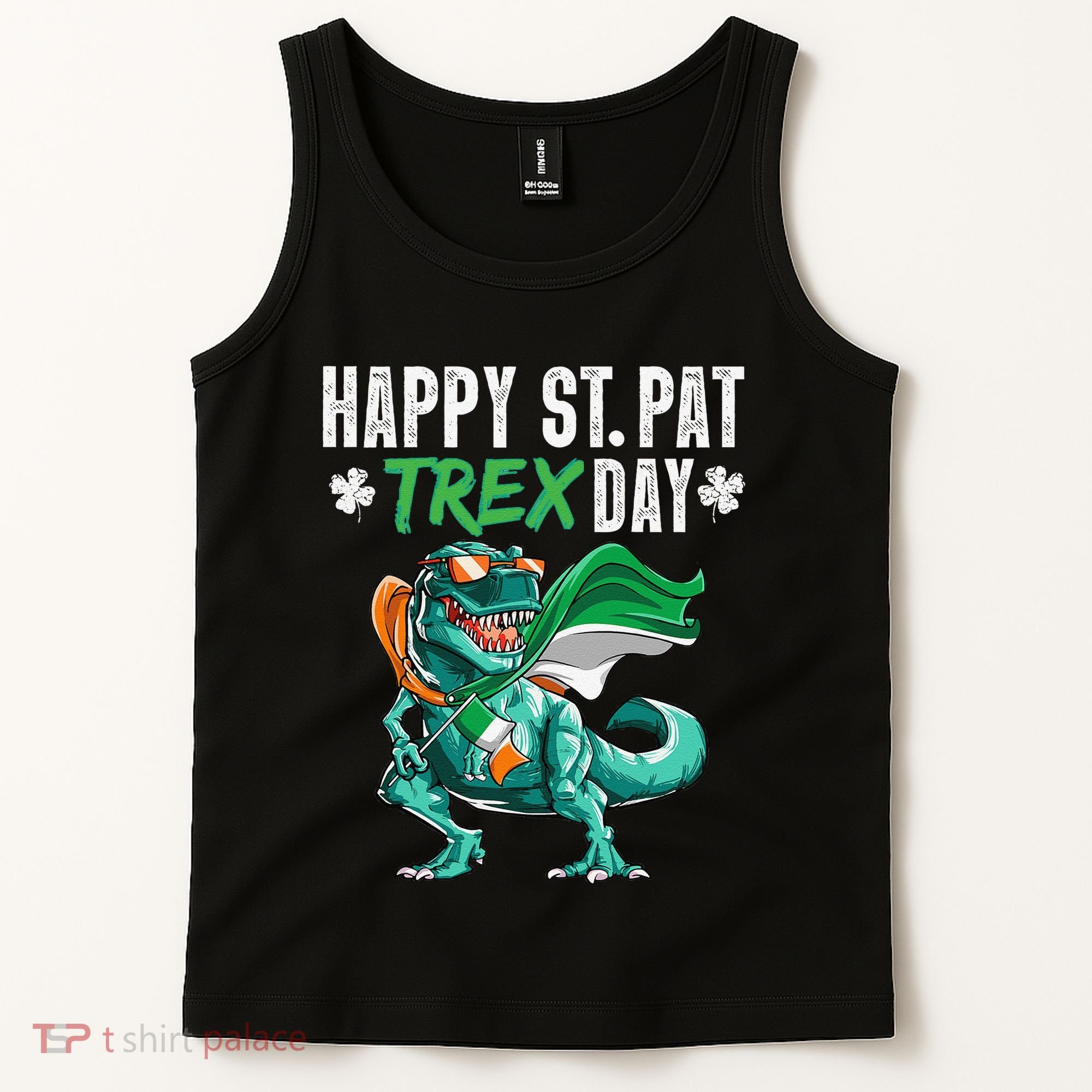 Happy St Pat T Rex Saint Patrick's Day Irish Flag Tank Top
