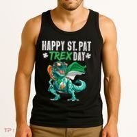 Happy St Pat T Rex Saint Patrick's Day Irish Flag Tank Top thumb 3