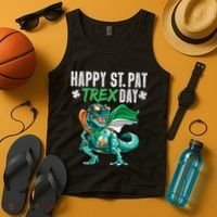 Happy St Pat T Rex Saint Patrick's Day Irish Flag Tank Top thumb 4