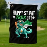 Happy St Pat T Rex Saint Patrick's Day Irish Flag Golf Towel thumb 1