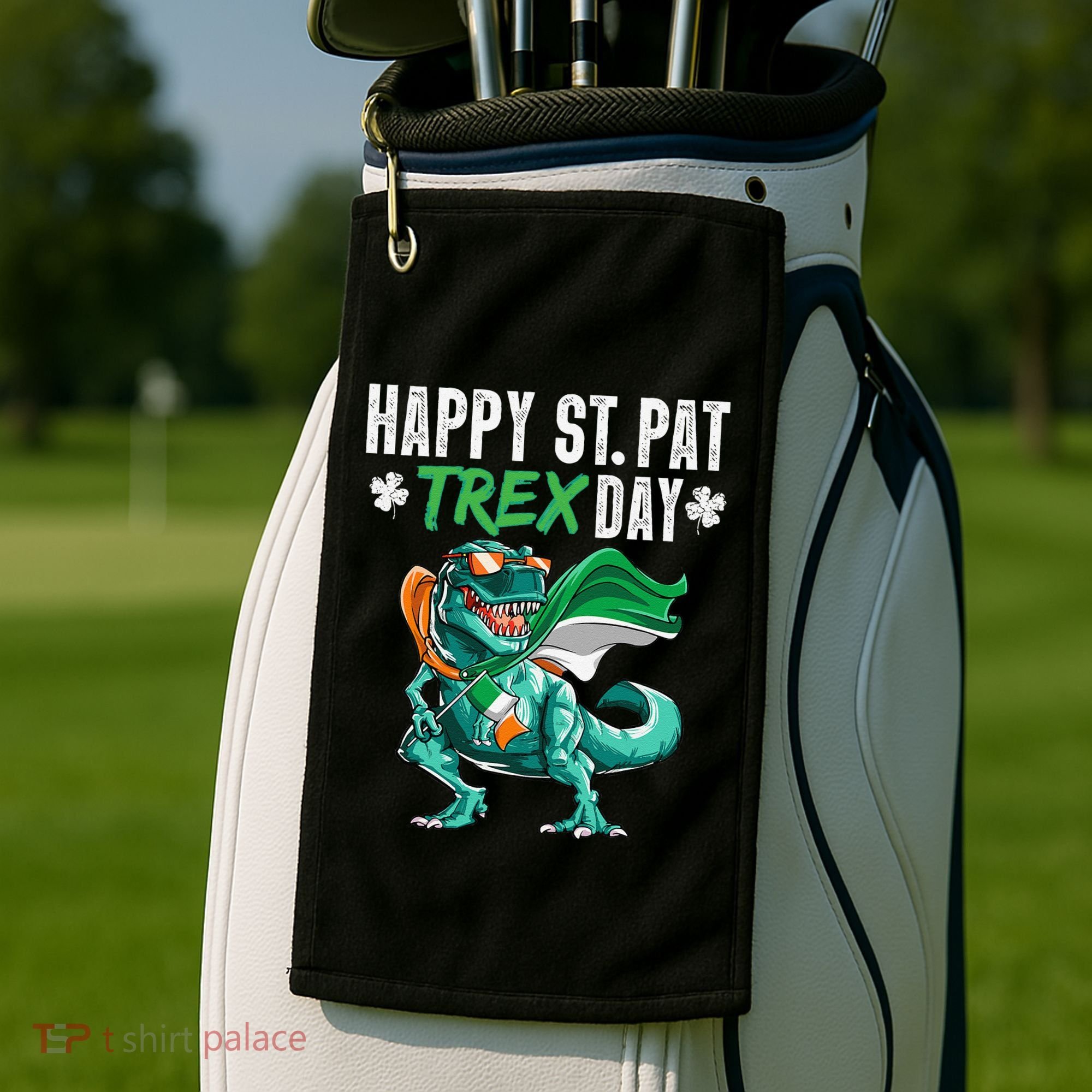 Happy St Pat T Rex Saint Patrick's Day Irish Flag Golf Towel