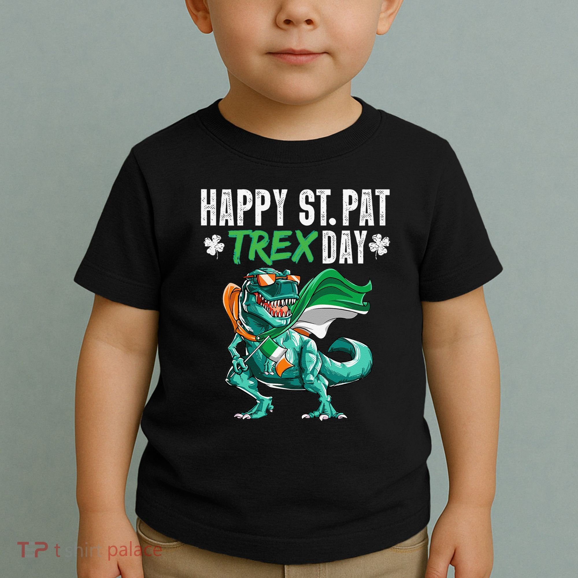 Happy St Pat T Rex Saint Patrick's Day Irish Flag Toddler T-Shirt