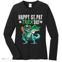 Happy St Pat T Rex Saint Patrick's Day Irish Flag Women's Long Sleeve Shirt thumb 0