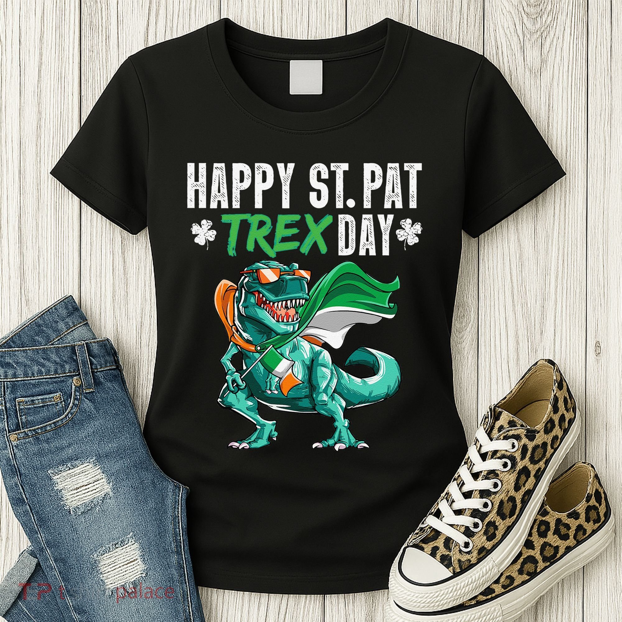 Happy St Pat T Rex Saint Patrick's Day Irish Flag Women's T-Shirt