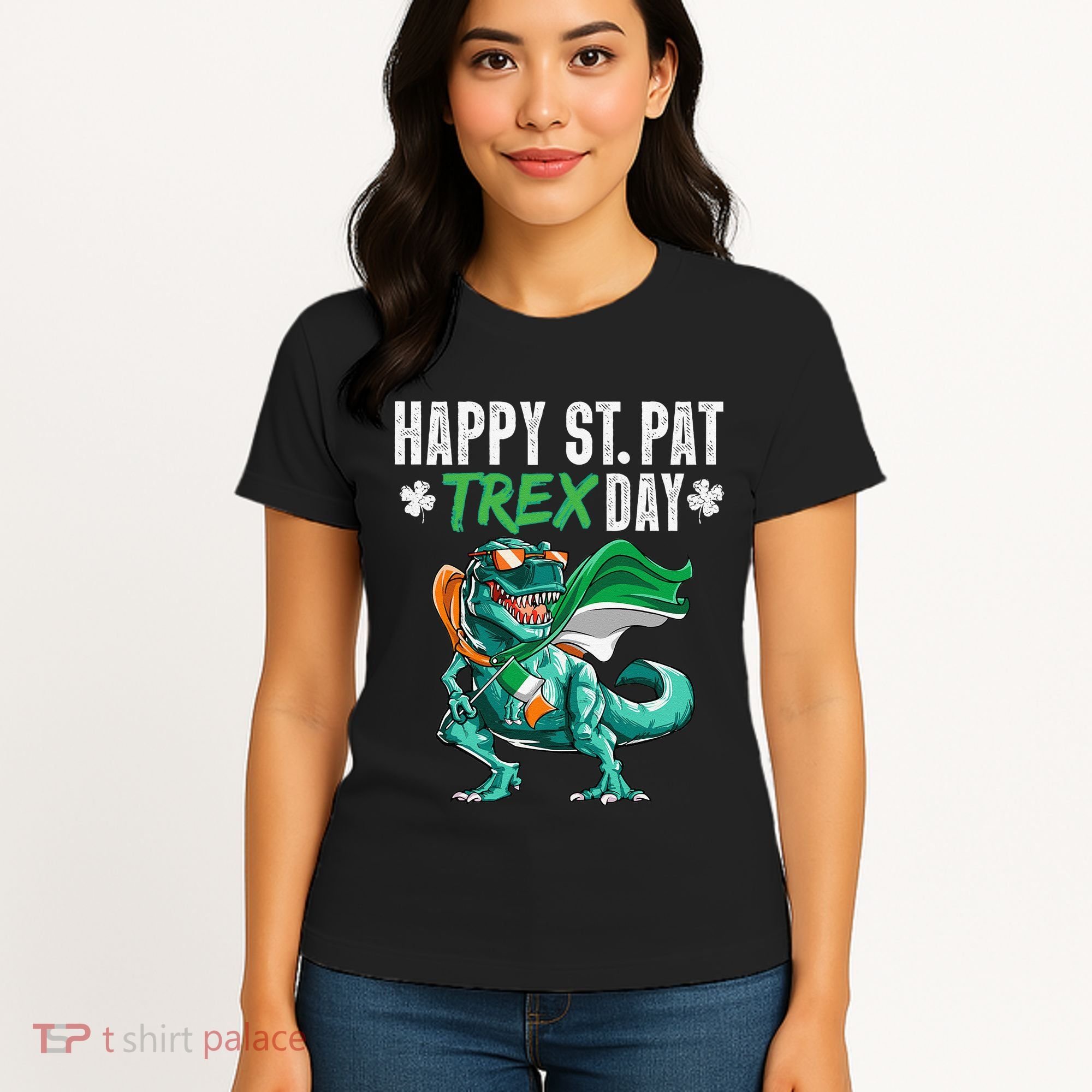 Happy St Pat T Rex Saint Patrick's Day Irish Flag Women's T-Shirt