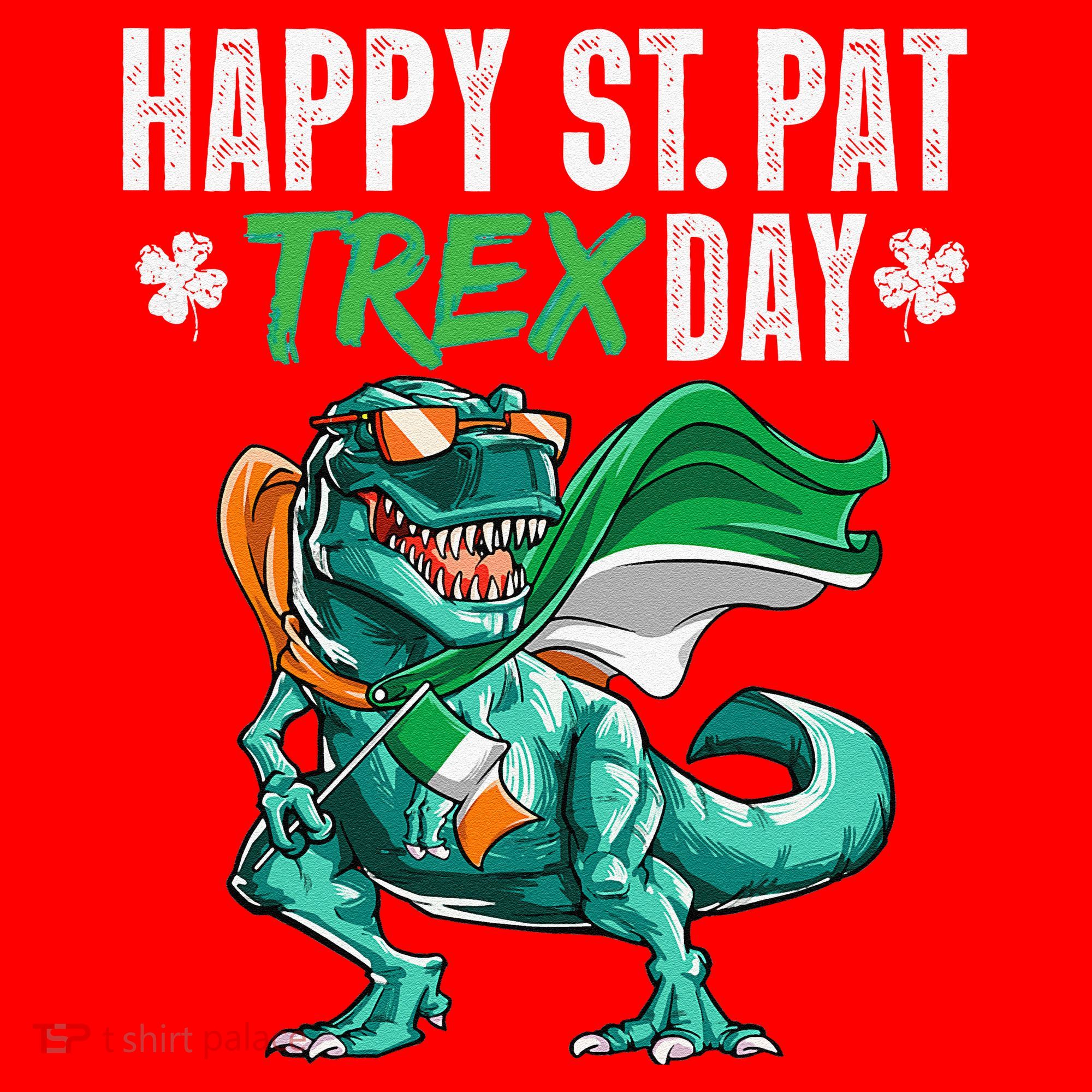 Happy St Pat T Rex Saint Patrick's Day Irish Flag Santa Hat
